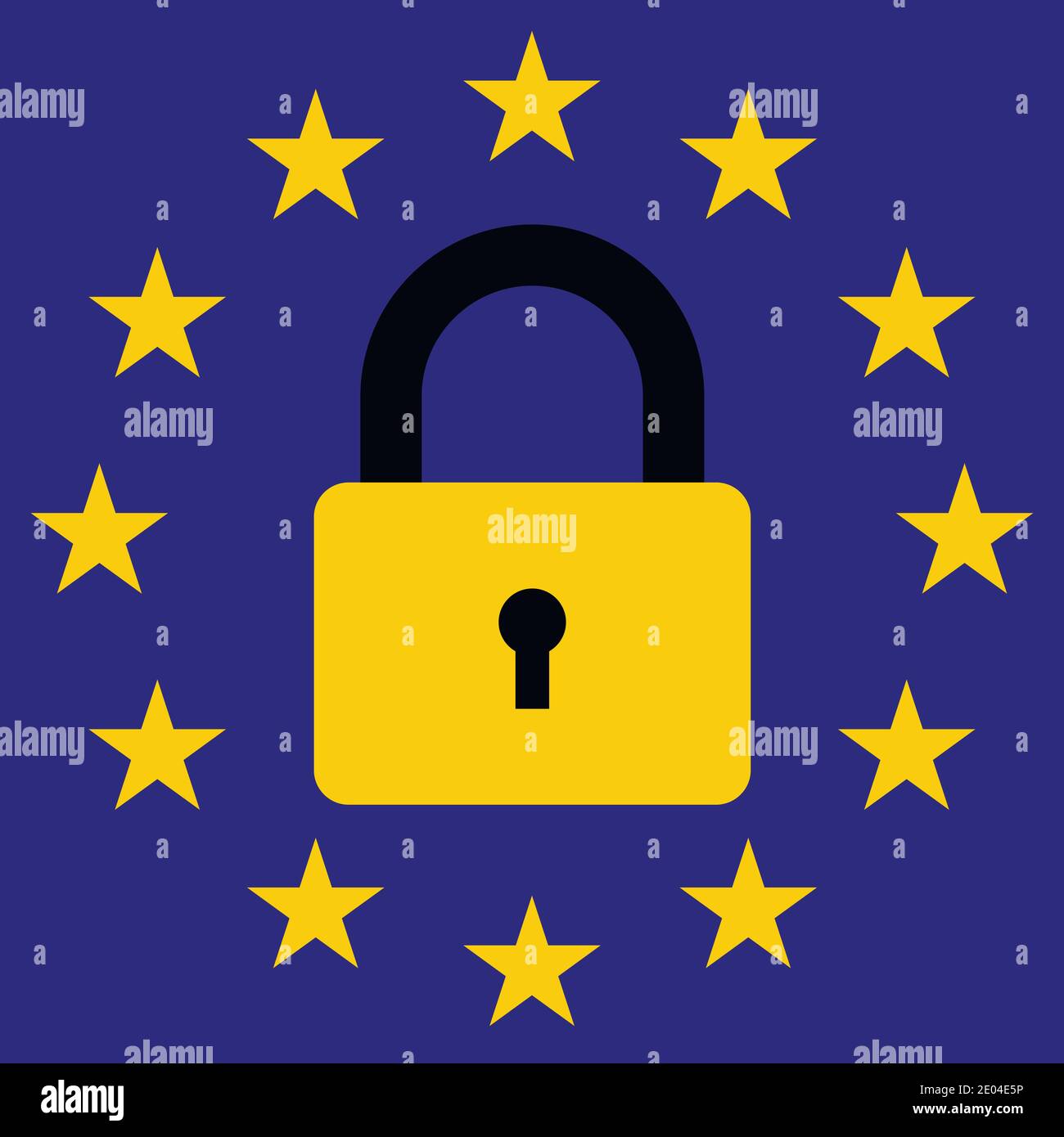 Sign prohibition of entry of migrants in the European Union, vector icon flag of the European Union with a closed lock symbol stop emigration Stock Vector