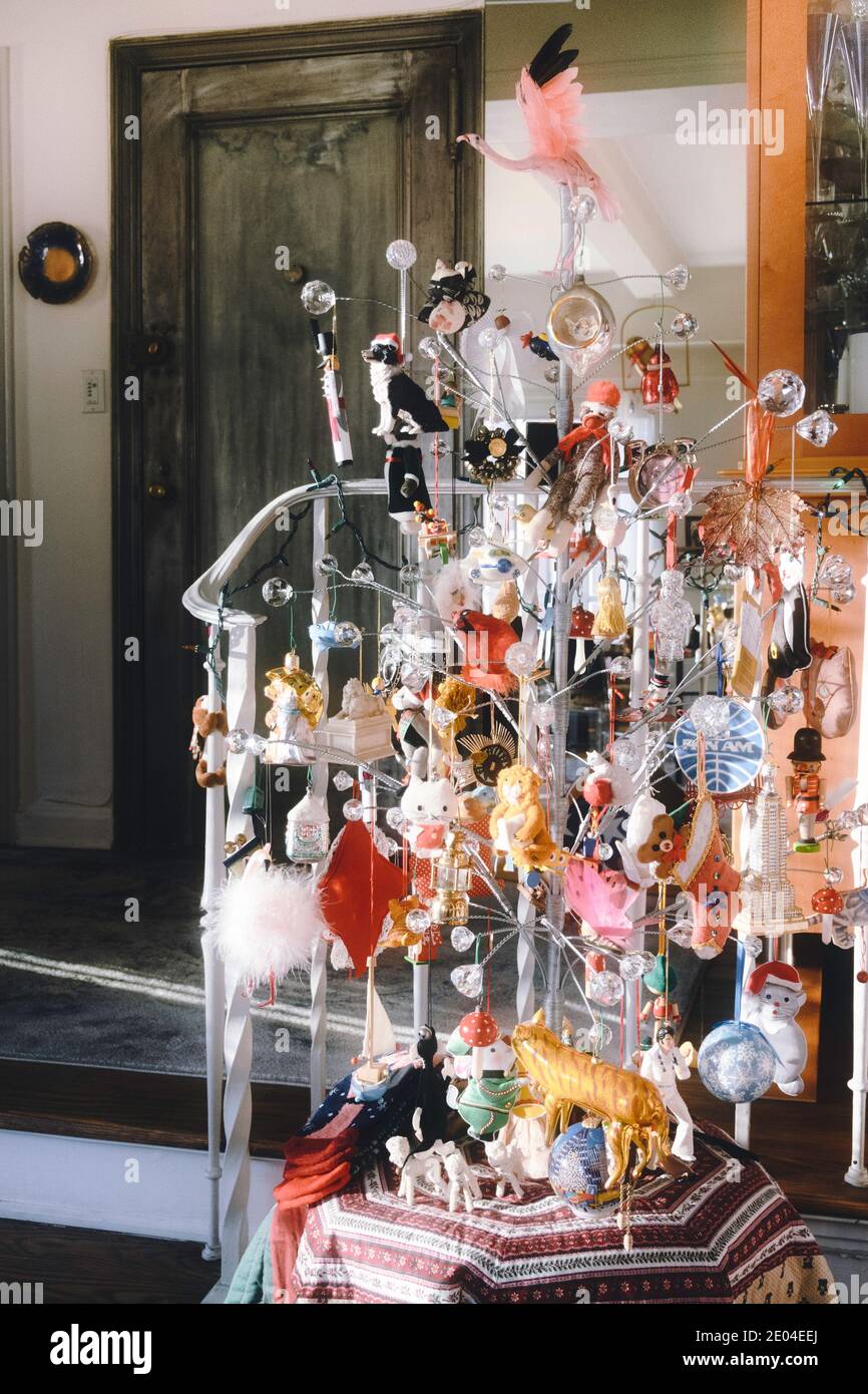 Modern Unique Glass & Metal Christmas Tree, USA Stock Photo