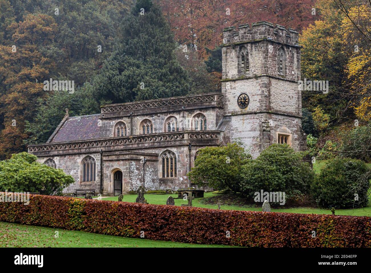 The fourteenth century St Peter's Church in Stourton, a small village near Stourhead, Wiltshire, UK Stock Photo