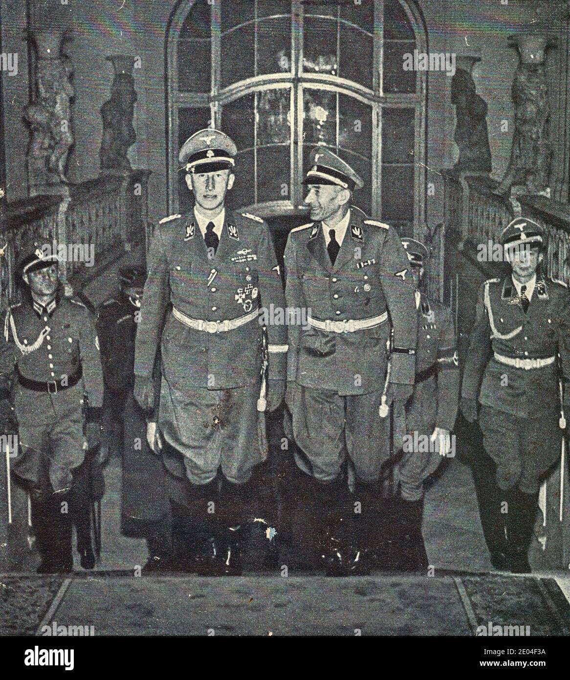 PRAGUE, PROTECTORATE OF BOHEMIA AND MORAVIA - 1941: Reinhard Heydrich (left) with Karl Hermann Frank at Prague Castle in 1941 Stock Photo