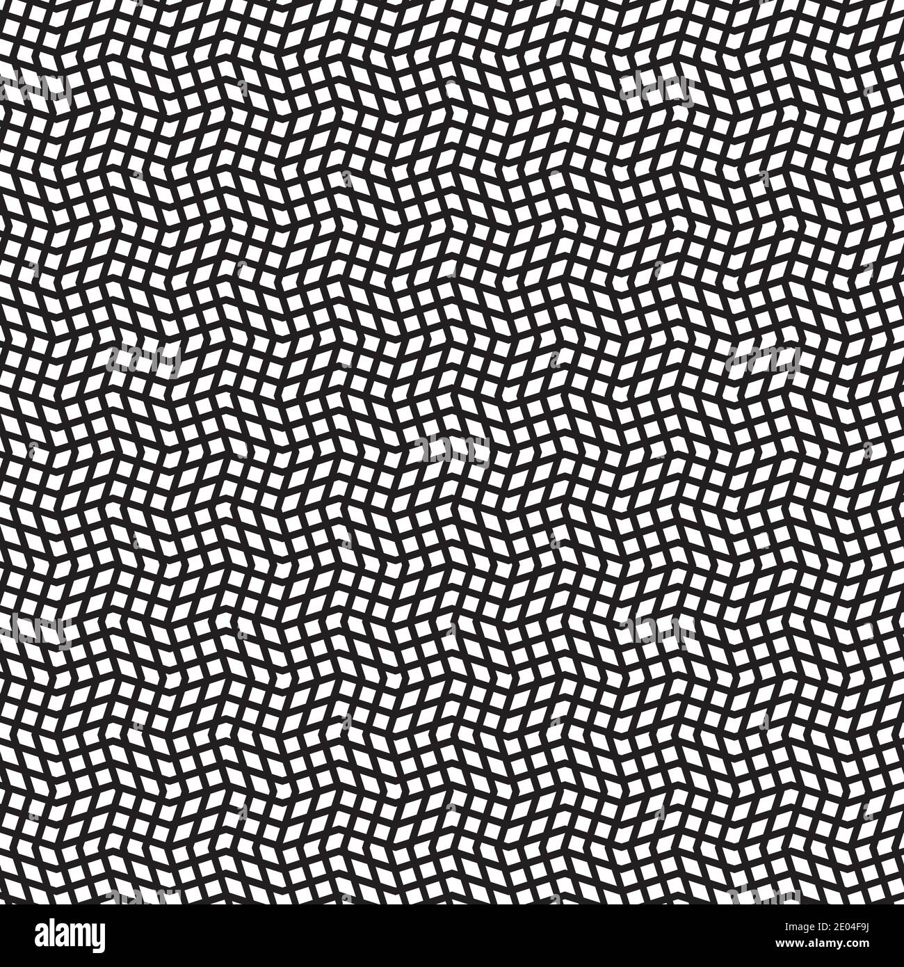 Seamless chaotic grid zigzag lines, vector black polyline grid with white cells Stock Vector