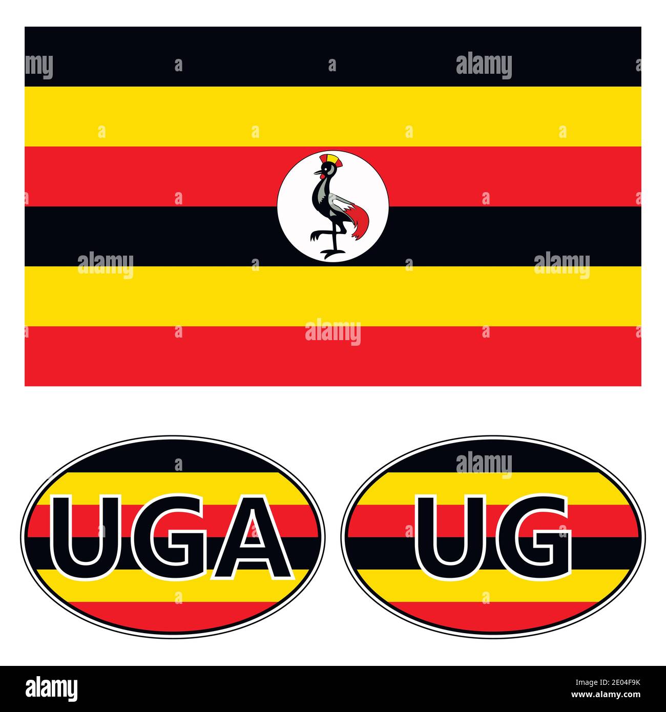 Flag and stickers on the car of Uganda, vector sticker flag of Uganda Stock Vector