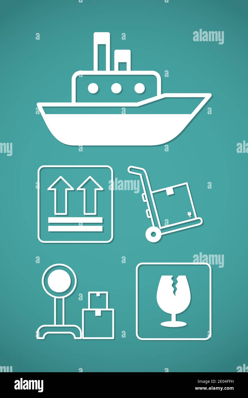 ship and postal service icon set over turquoise background, half line ...