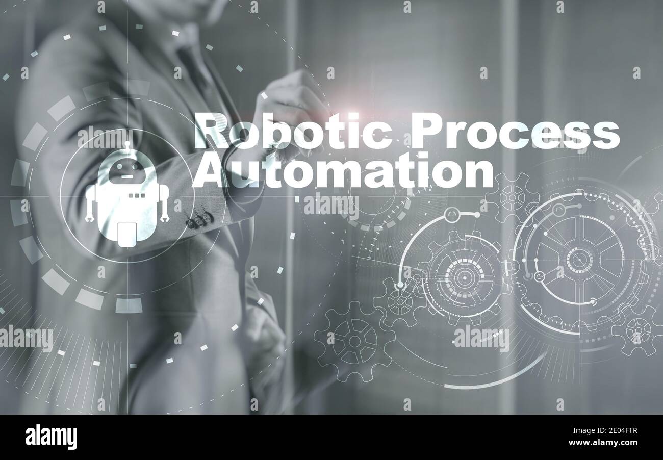 RPA Robotic Process Automation. Ai algorithm analyze Business Stock Photo
