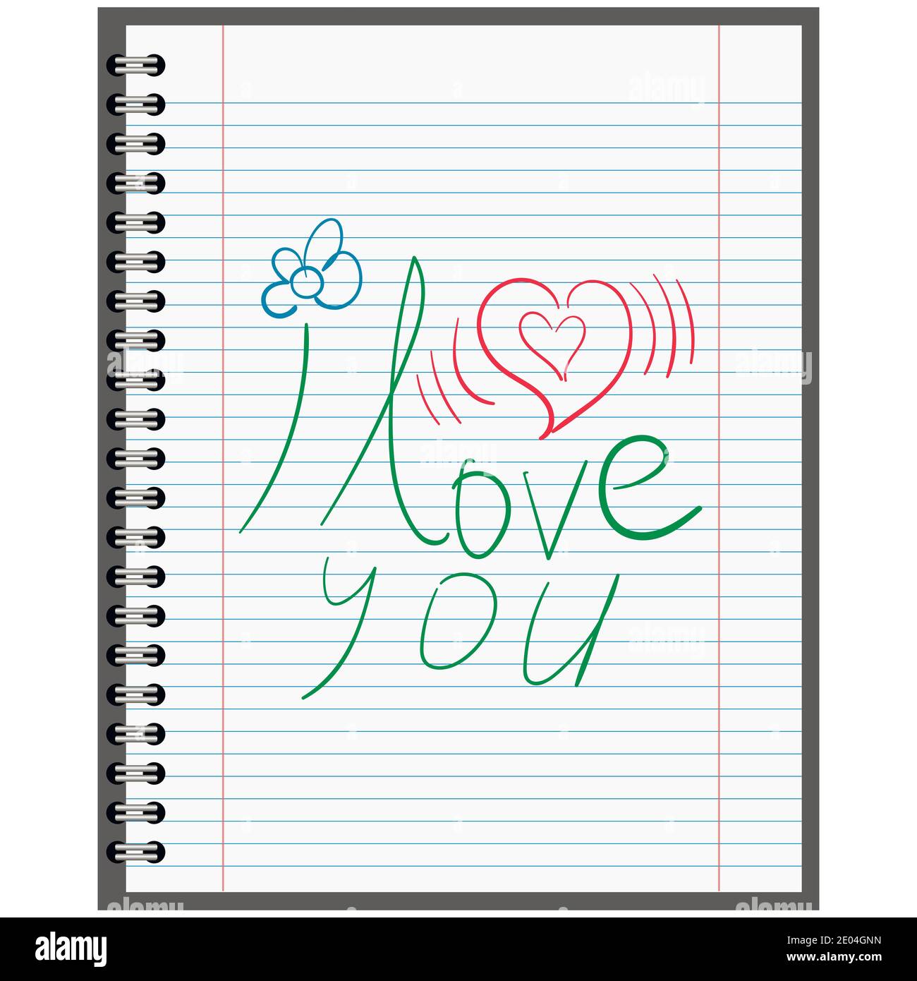 Confession in love, calligraphy on a sheet of paper from a school notebook, vector concept Declaration first love Stock Vector