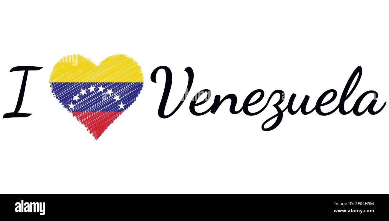 I love country Venezuela, text heart Doodle, vector calligraphic text, I love Venezuela flag heart patriot VE Stock Vector