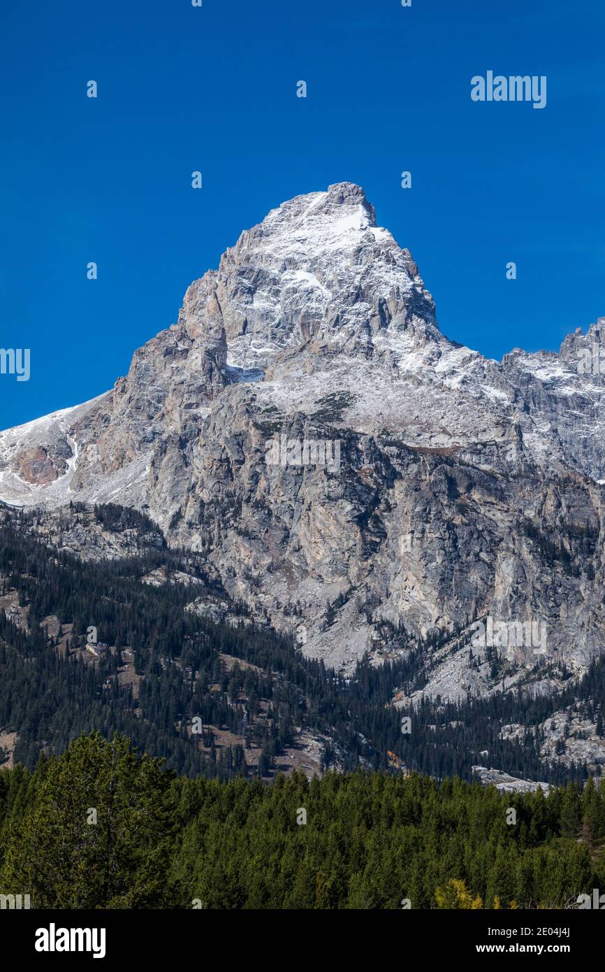 The Grand Teton with a light dusting of snow, Grand Tetons National Park, Wyoming, USA. Stock Photo