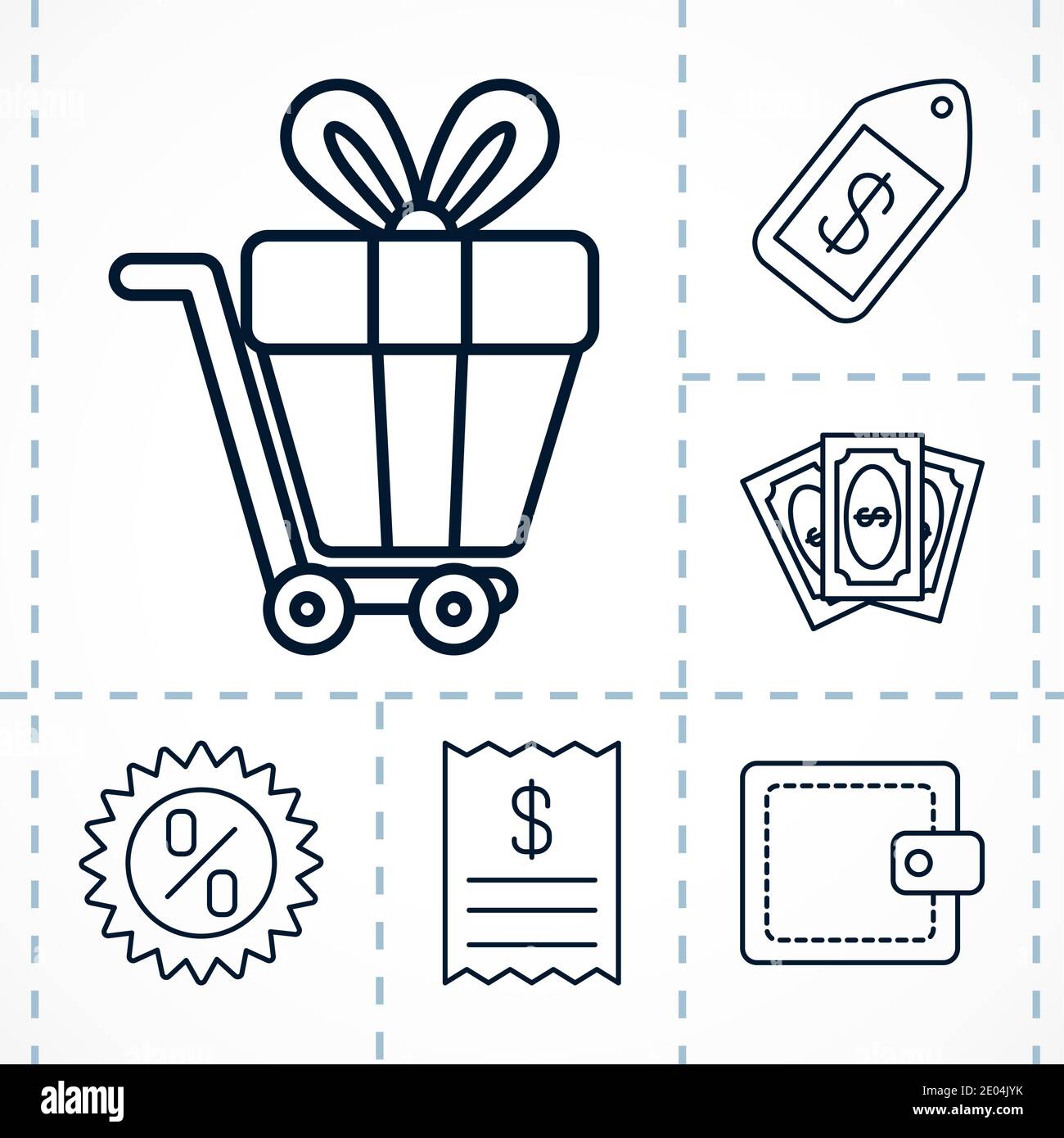 price tag and shopping related icons over white background, line style ...