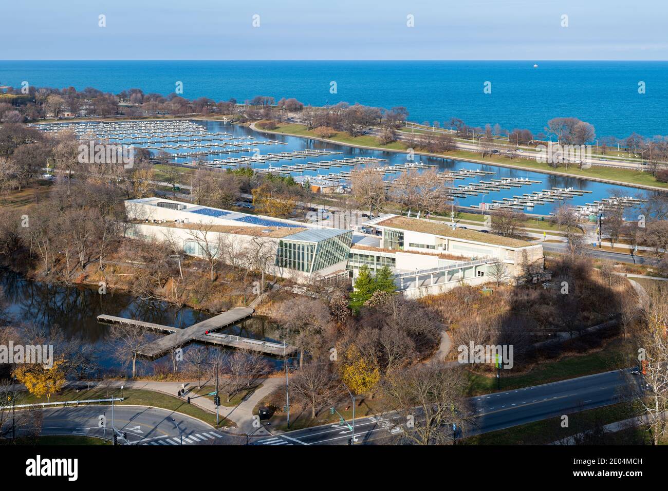 Aerial exterior of Peggy Notebaert Nature Museum in Lincoln Park Stock Photo