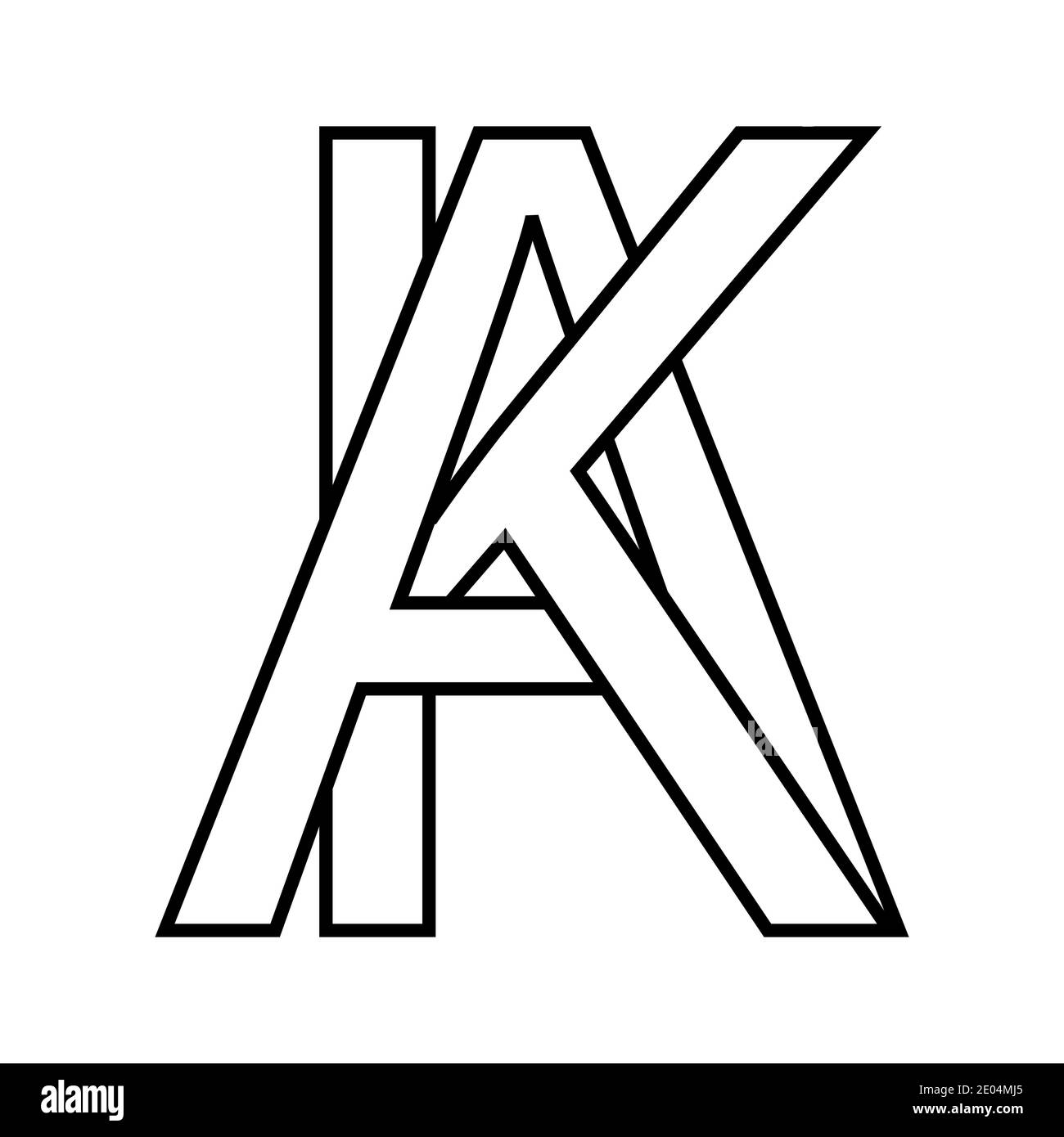 Logo sign ak ka sign two interlaced letters A, K vector logo ak ka first capital letters pattern alphabet a, k Stock Vector