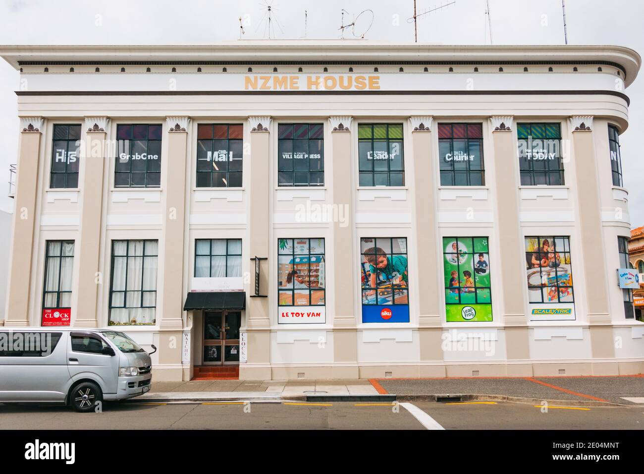 NZME House in Napier, New Zealand. A two storey city building built in a stripped Art Deco style Stock Photo