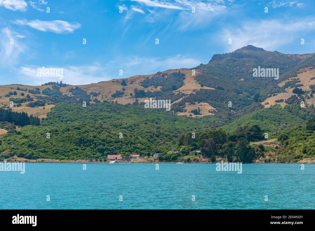 Residential houses in Akaroa at Banks peninsula, New Zealand Stock