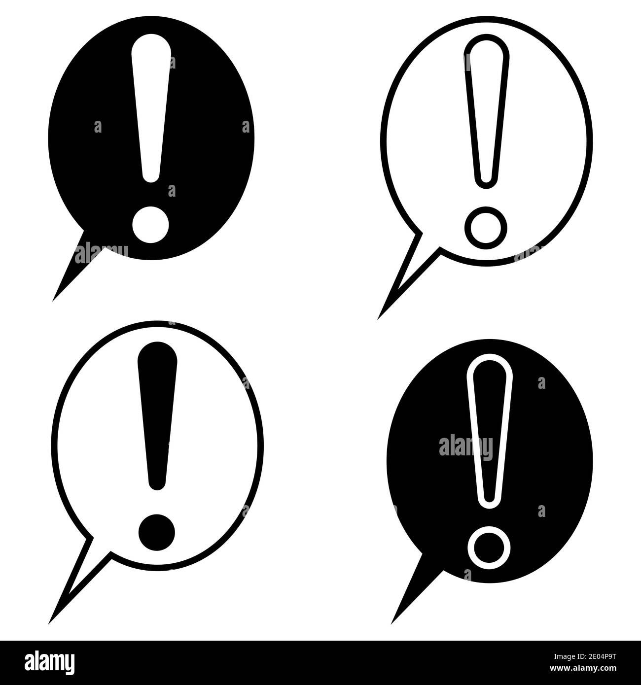 Exclamation mark speech bubble chat, vector set exclusion point symbol of attention, emphasis and danger Stock Vector