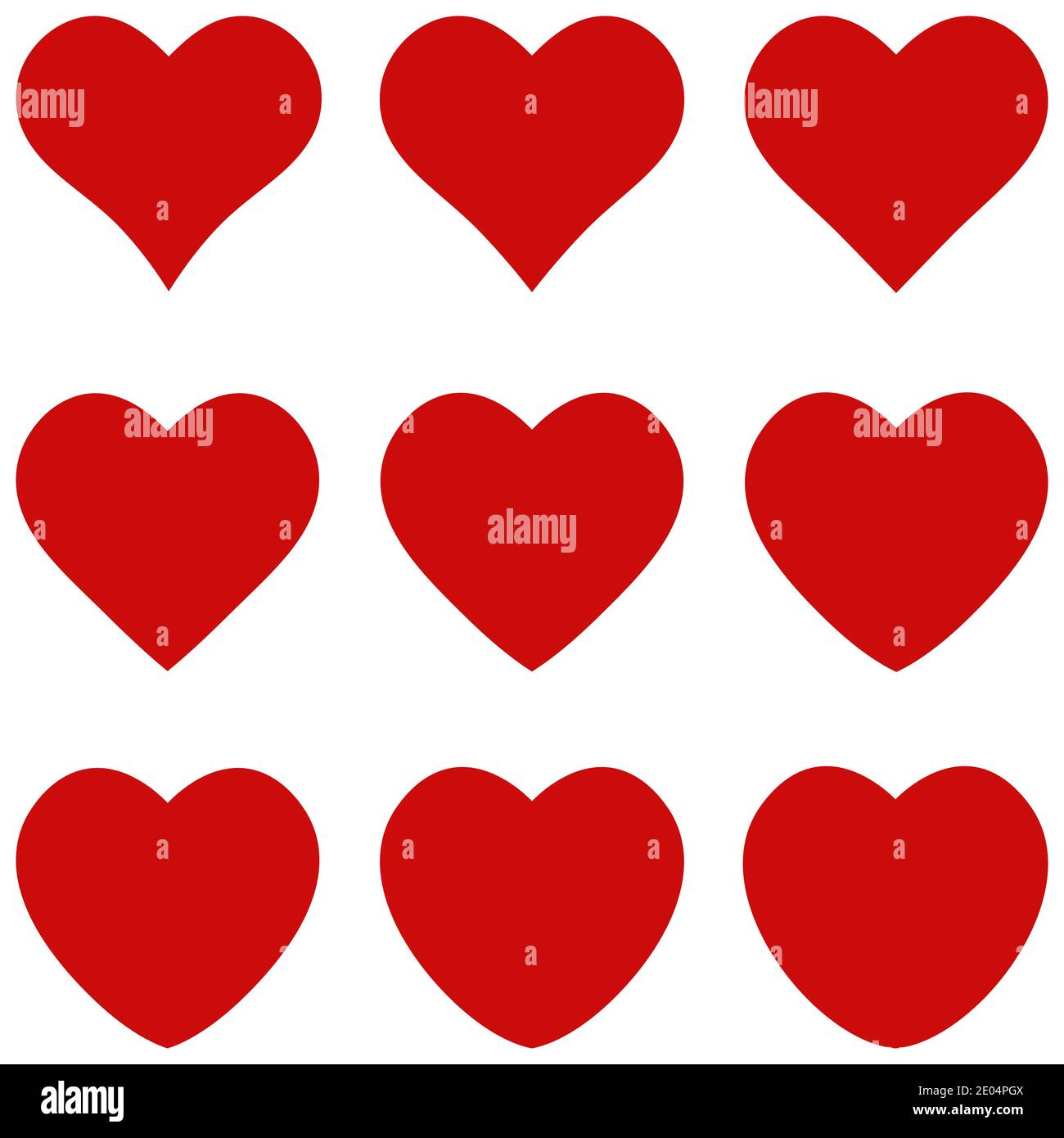 Set red hearts elegant geometric shape, vector icon sign favorite heart symbol of love, for lovers on Valentines day Stock Vector