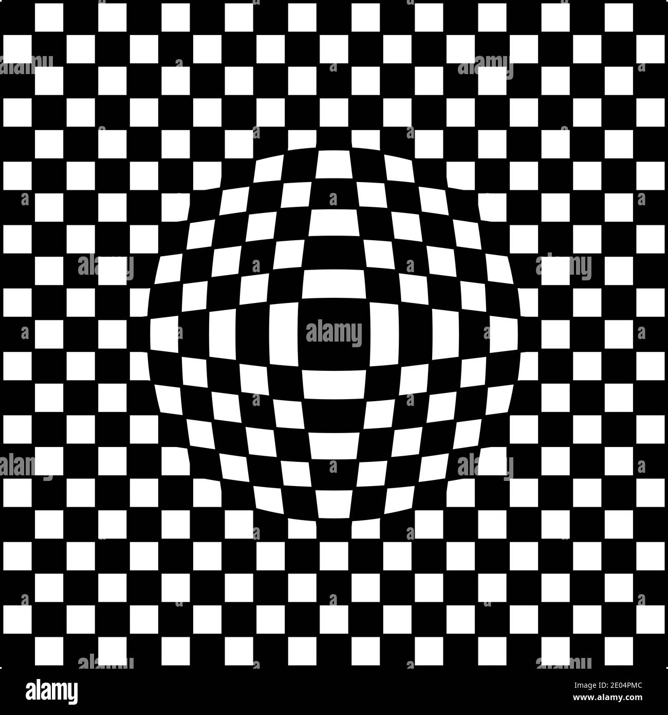 square checkered background with illusion of bloating, vector bloating checkered surface Stock Vector