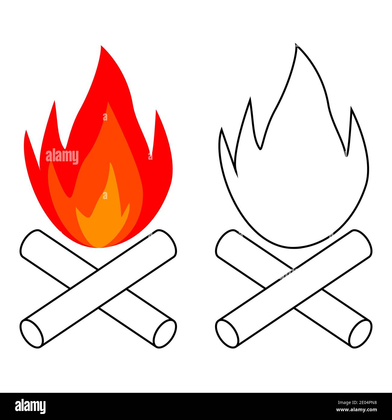 simple bonfire icon burning logs, vector campfire balefire, smudge Stock Vector
