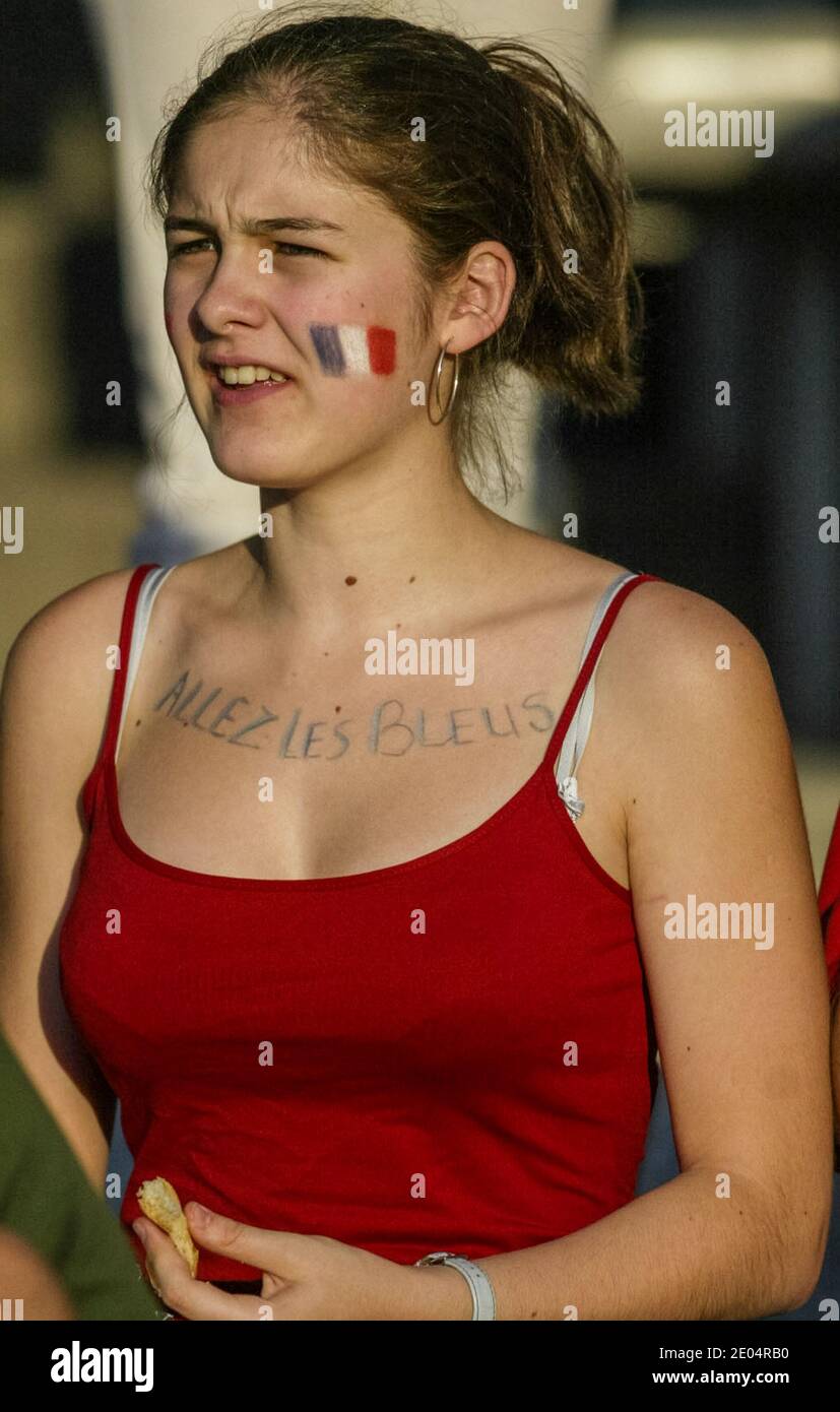 Female French soccer fan at an international game Stock Photo Alamy