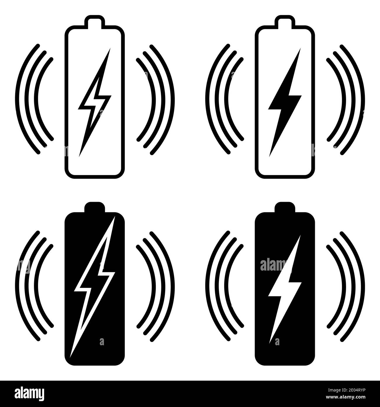 Set icons wireless battery charging, vector Qi standard wireless power transmission for battery Stock Vector