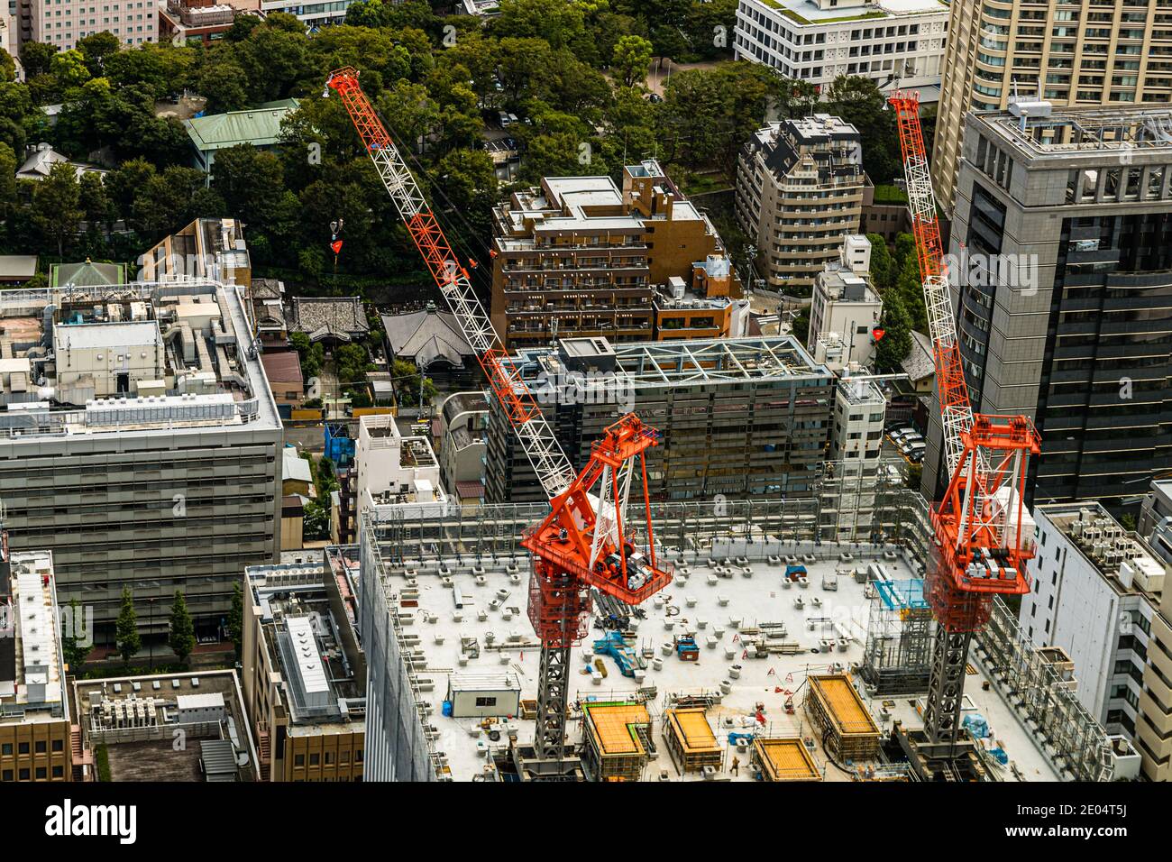 Earthquake-proof high-rise construction Construction-work on Skyscraper in Chuo, Tokyo, Japan Stock Photo