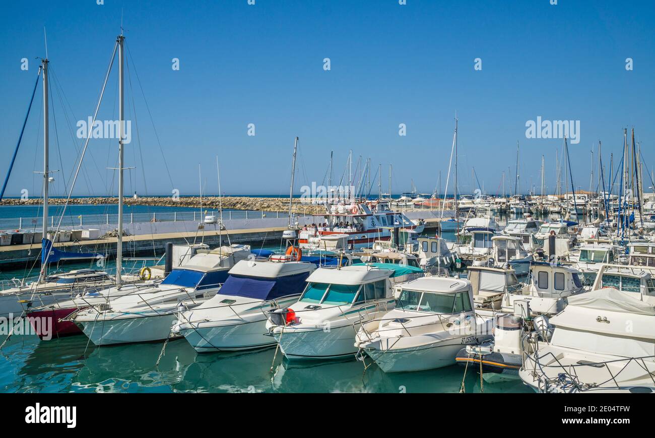 yachts at Port Saintes-Maries-de-la-Mer marina, Bouches-du-Rhône department, Southern France Stock Photo