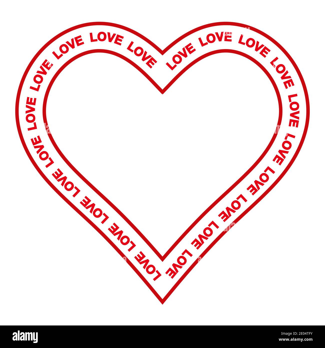 Red heart text word love, vector frame for lovers on a wedding heart with love on the contour Stock Vector