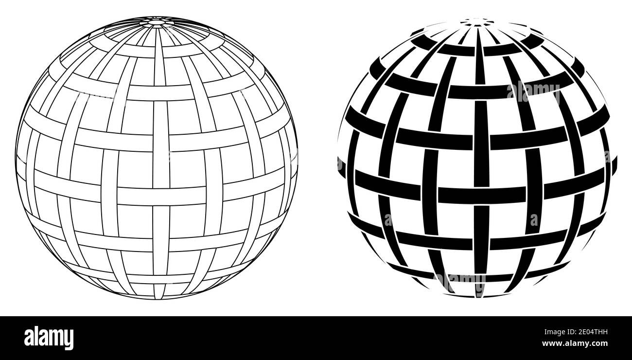 globe sphere planet earth with intertwined Parallels and meridians, vector intertwined lines globe Stock Vector