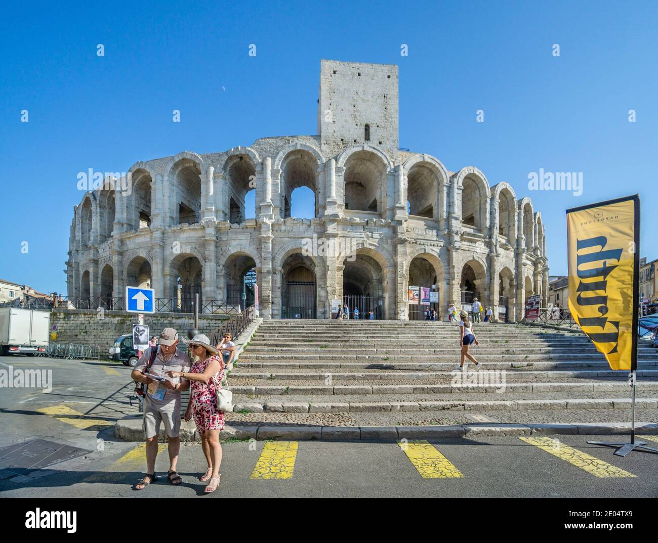 north face of the roman Arles Amphitheatre with medieval tower addition in  the ancient city of Arles, Bouches-du-Rhône department, Southern France  Stock Photo - Alamy