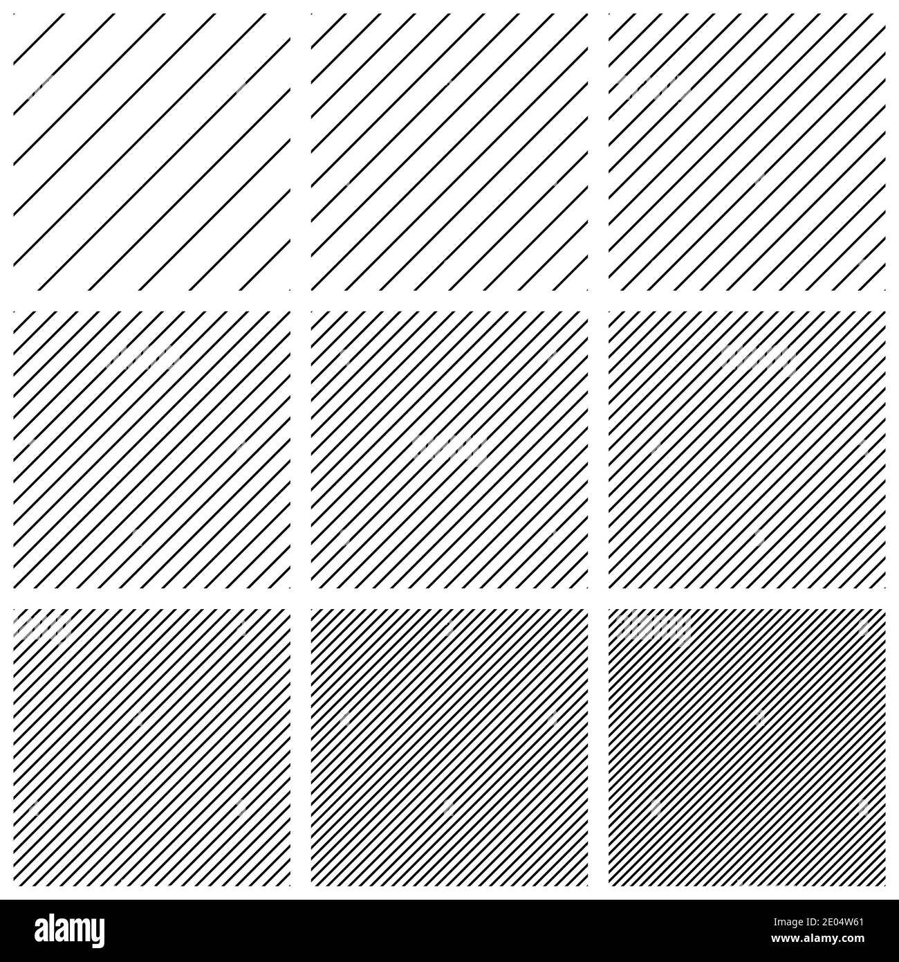 Set square patterns with diagonal lines stripes, vector diagonal parallel lines wallpaper texture Stock Vector