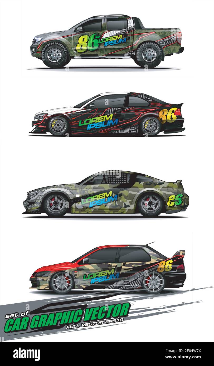 set of vehicle graphic kit vector. Modern abstract background for car ...