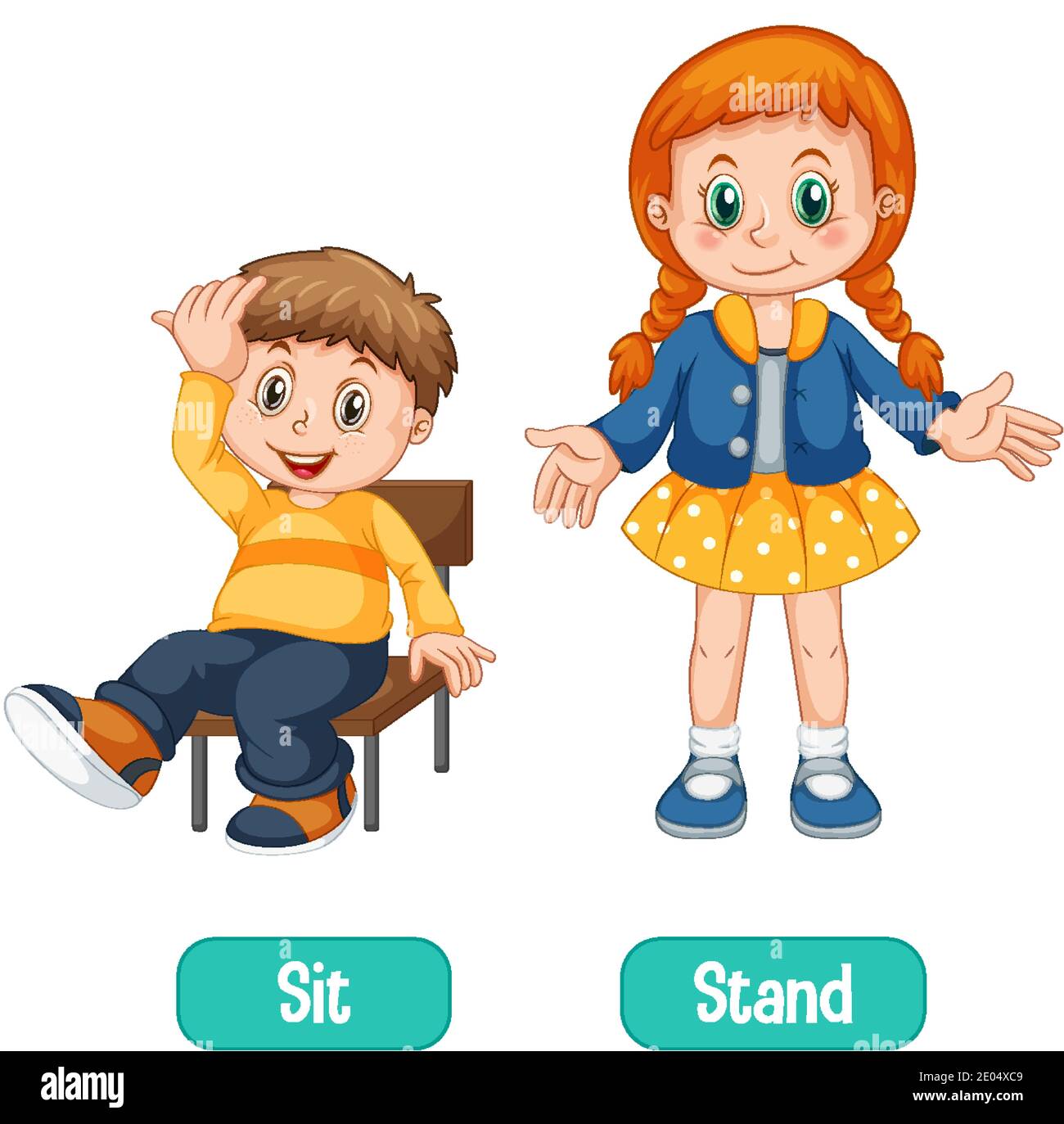 Opposite words with sit and stand illustration Stock Vector Image