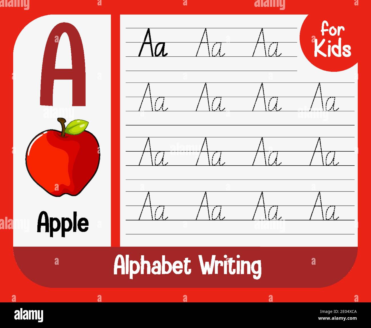 Alphabet Tracing Worksheet With Letter And Vocabulary Illustration Stock Vector Image Art Alamy