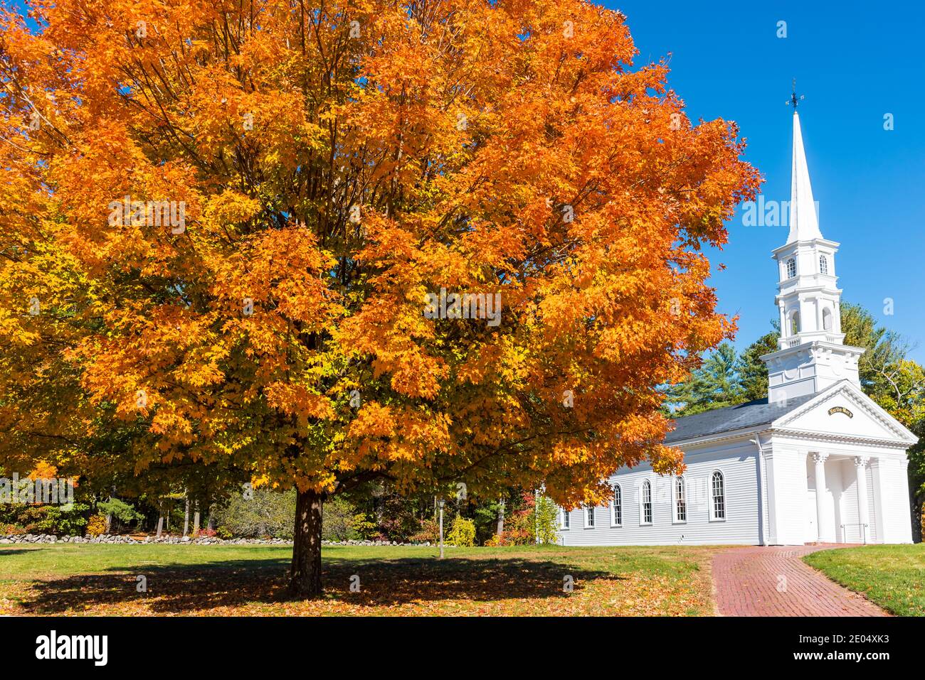 Mary Martha Chapel in Sudbury, Massachusetts during autumn. Stock Photo