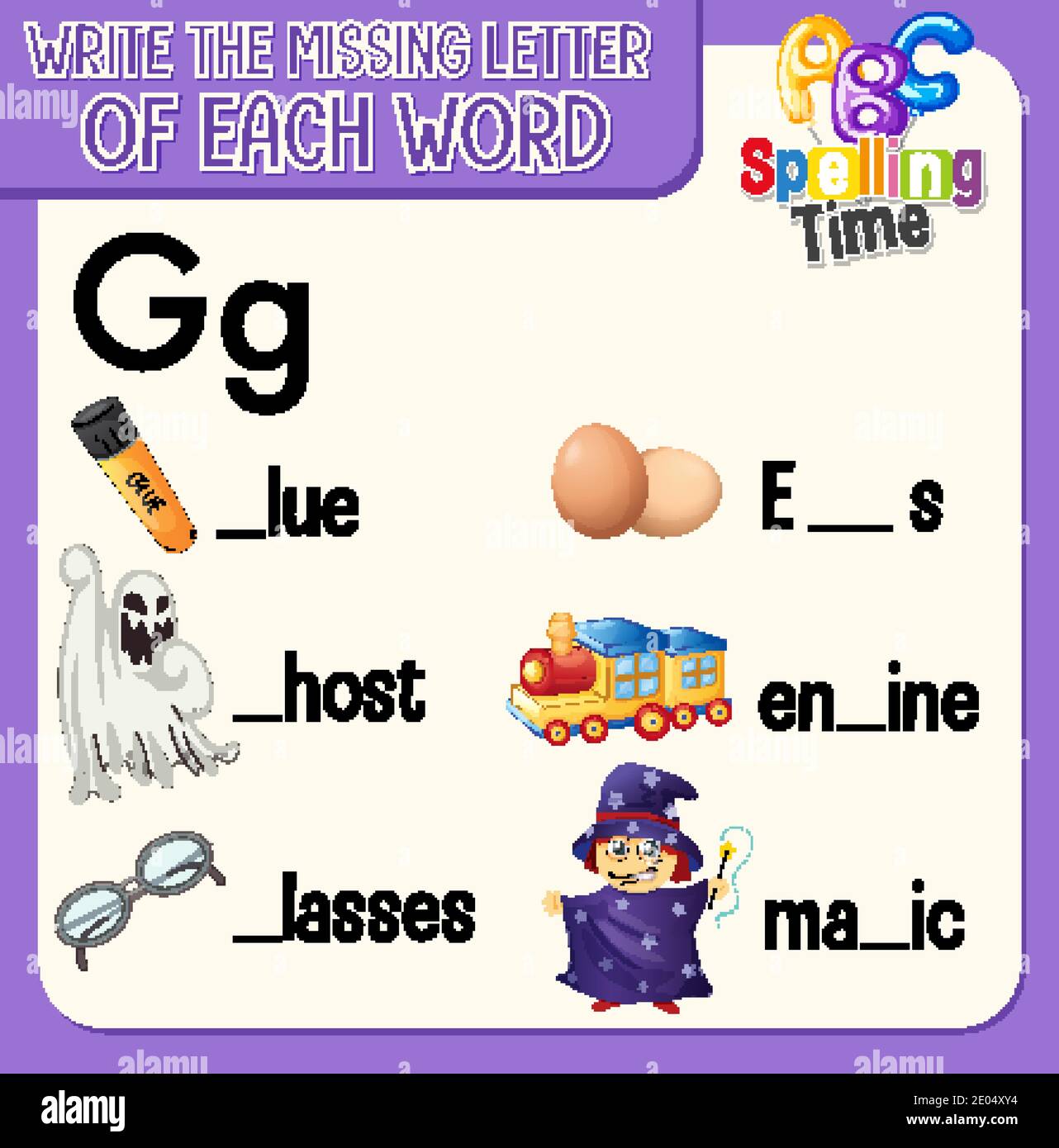 Fill the missing letter of each word worksheet for children ...