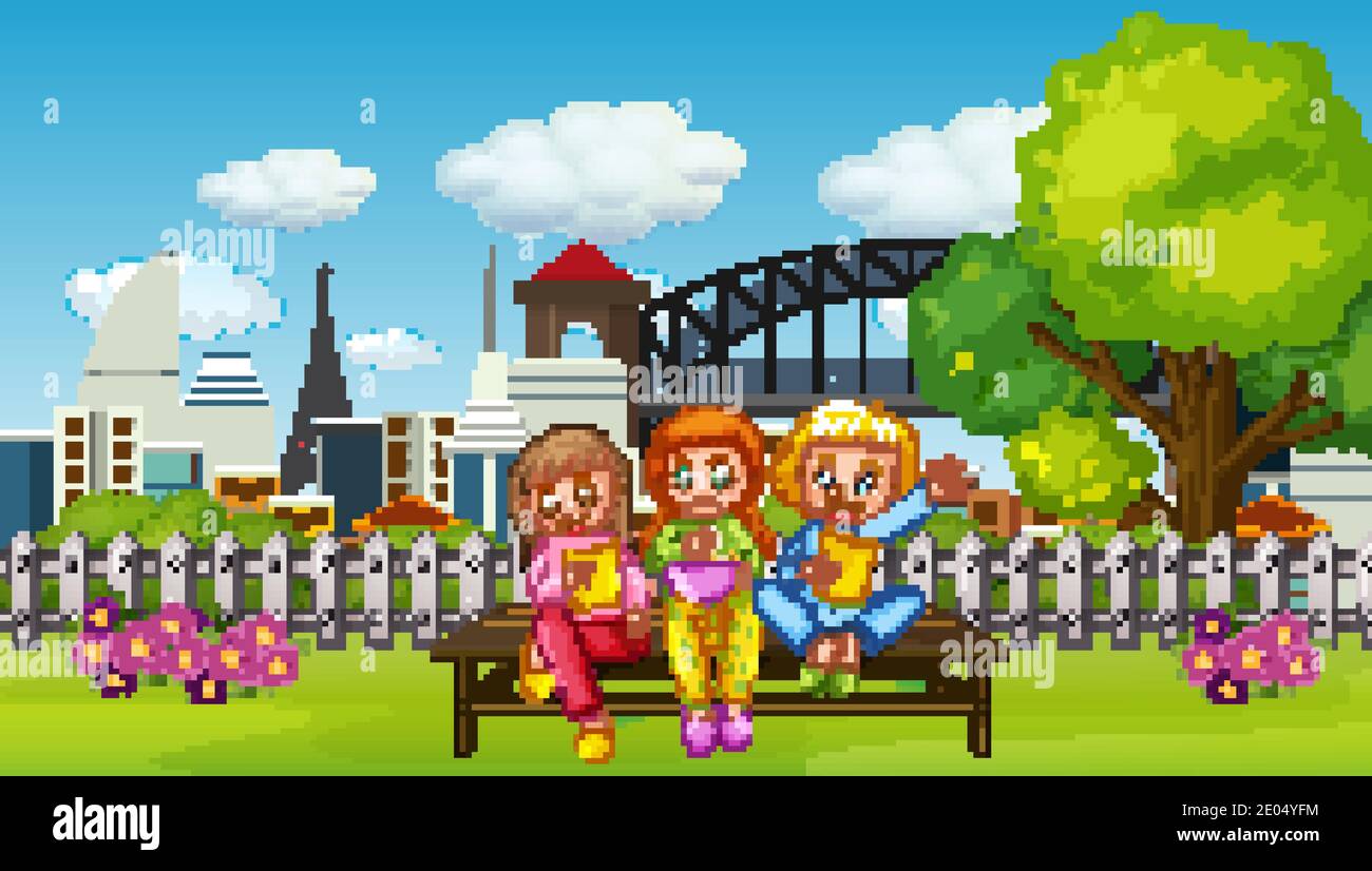Scene with many children in the park illustration Stock Vector Image ...