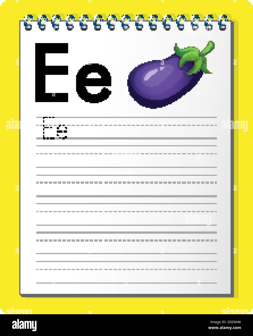 Alphabet tracing worksheet with letter E and e illustration Stock ...