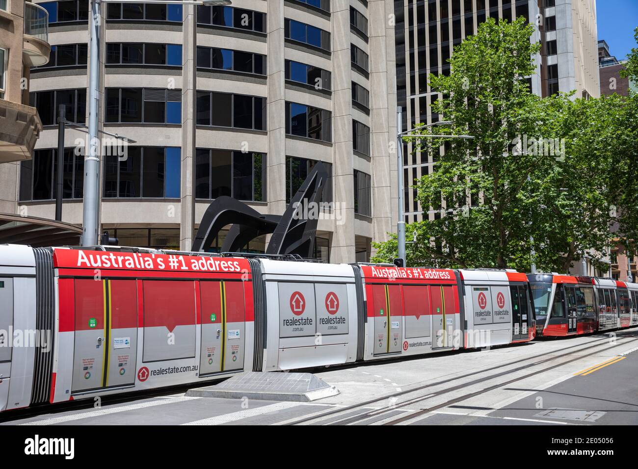 Sydney light rail train carriage travelling along George Street in the city centre,NSW,Australia Stock Photo
