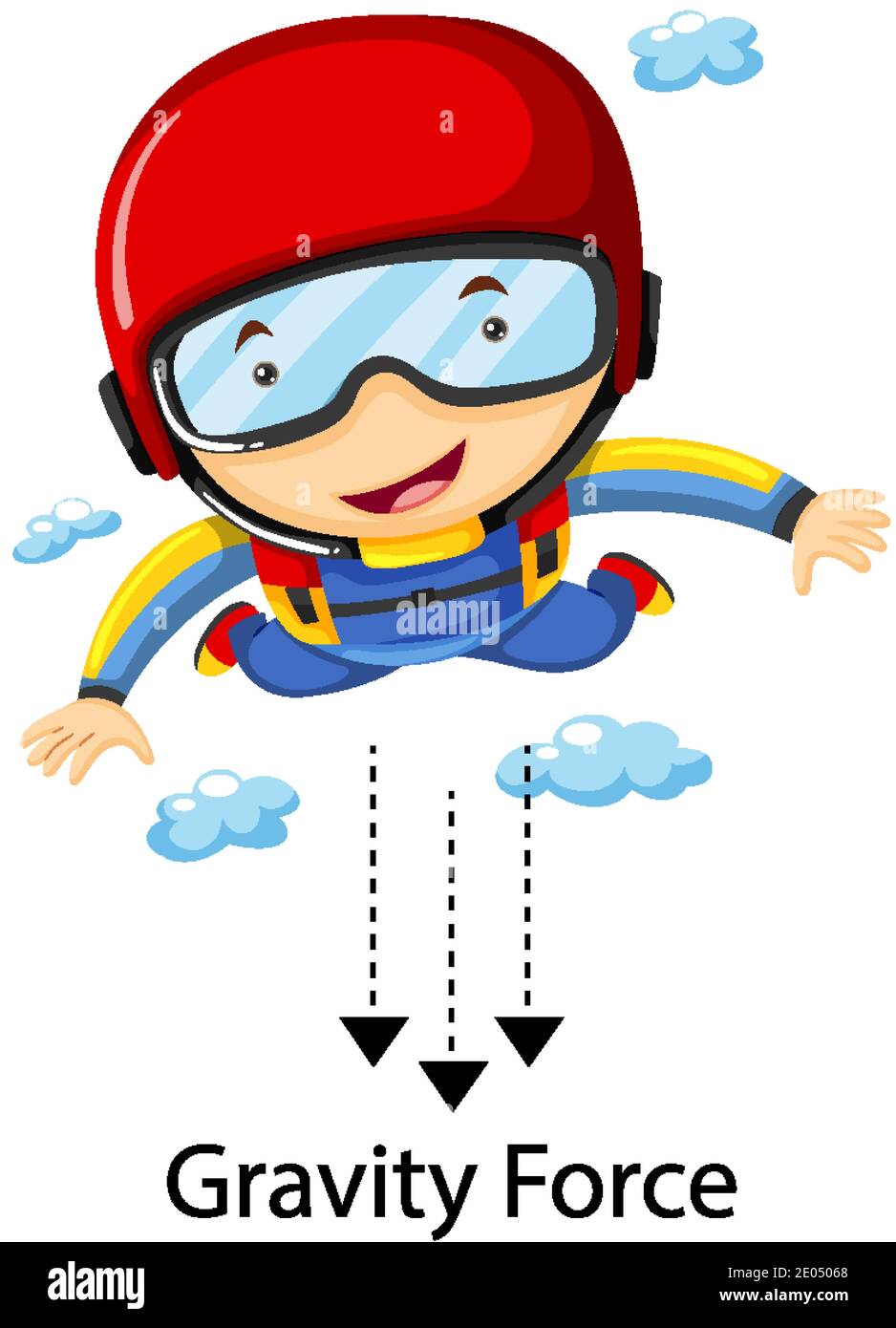 Showing gravity force example with a skydriver illustration Stock Vector  Image & Art - Alamy