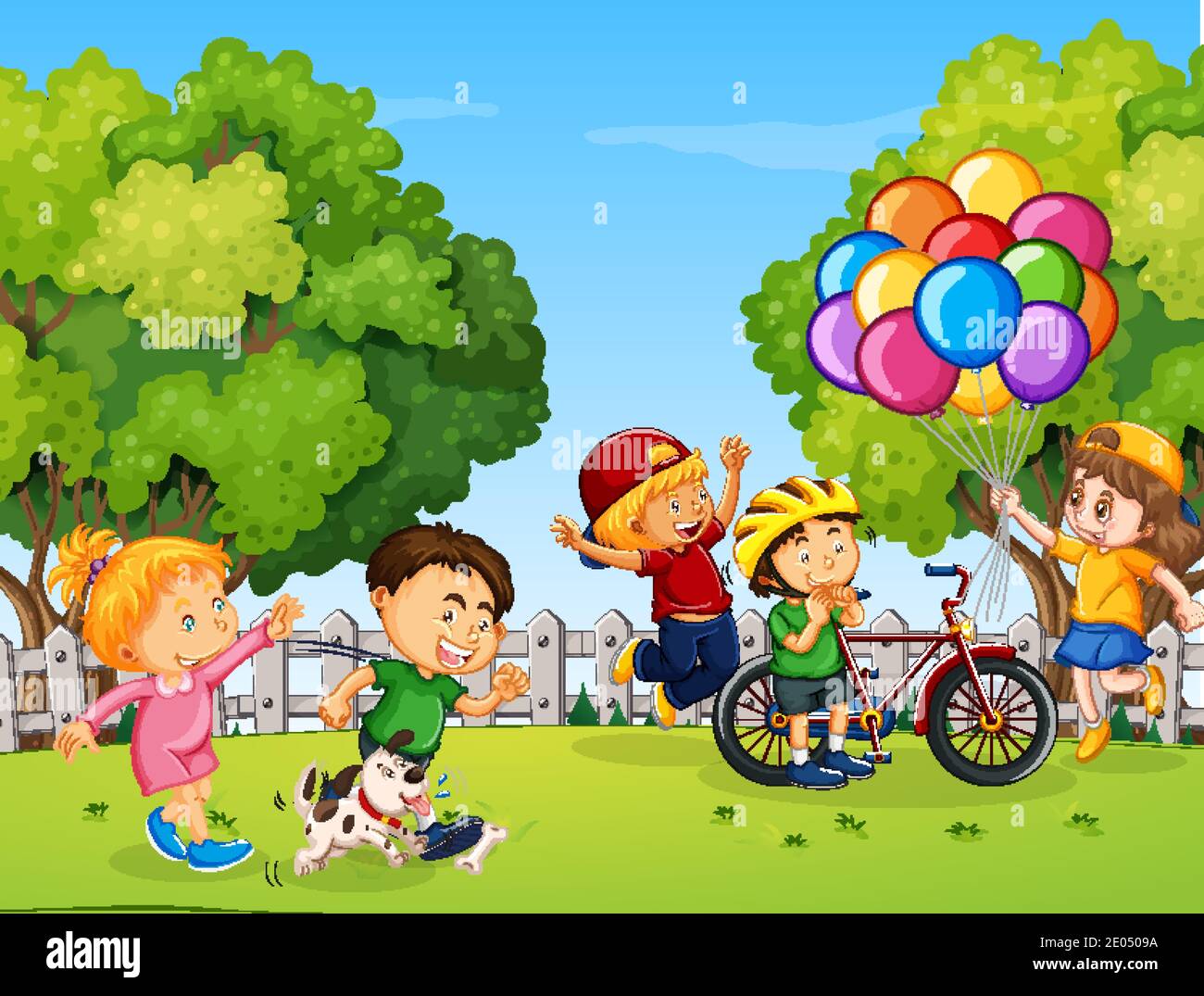 Happy kids playing at the park illustration Stock Vector Image & Art ...