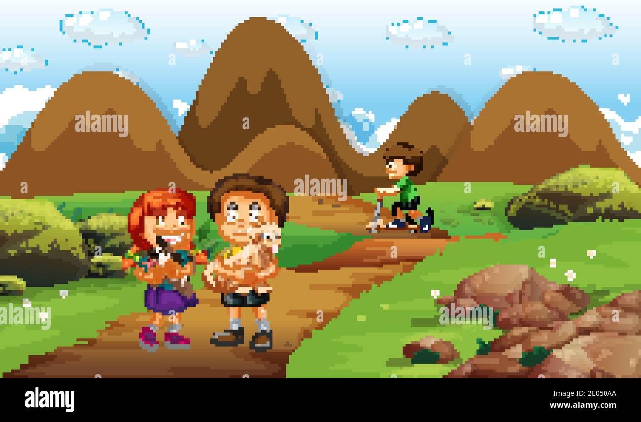 Scene with many children in the park illustration Stock Vector Image ...