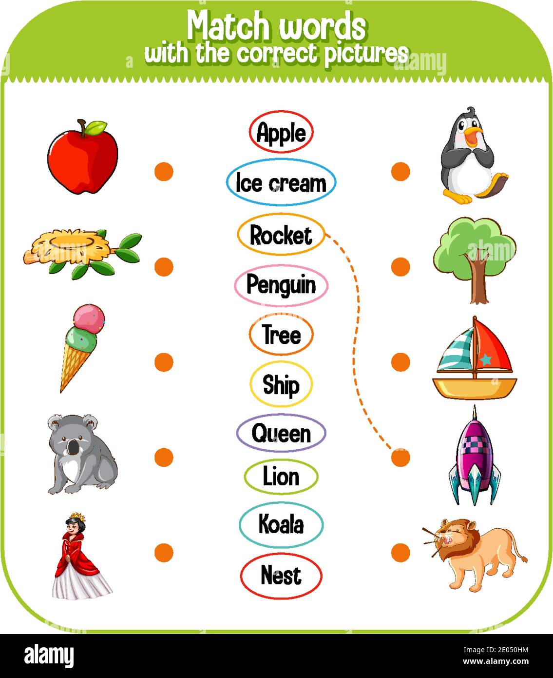 Word To Picture Matching Worksheet For Children Illustration Stock 