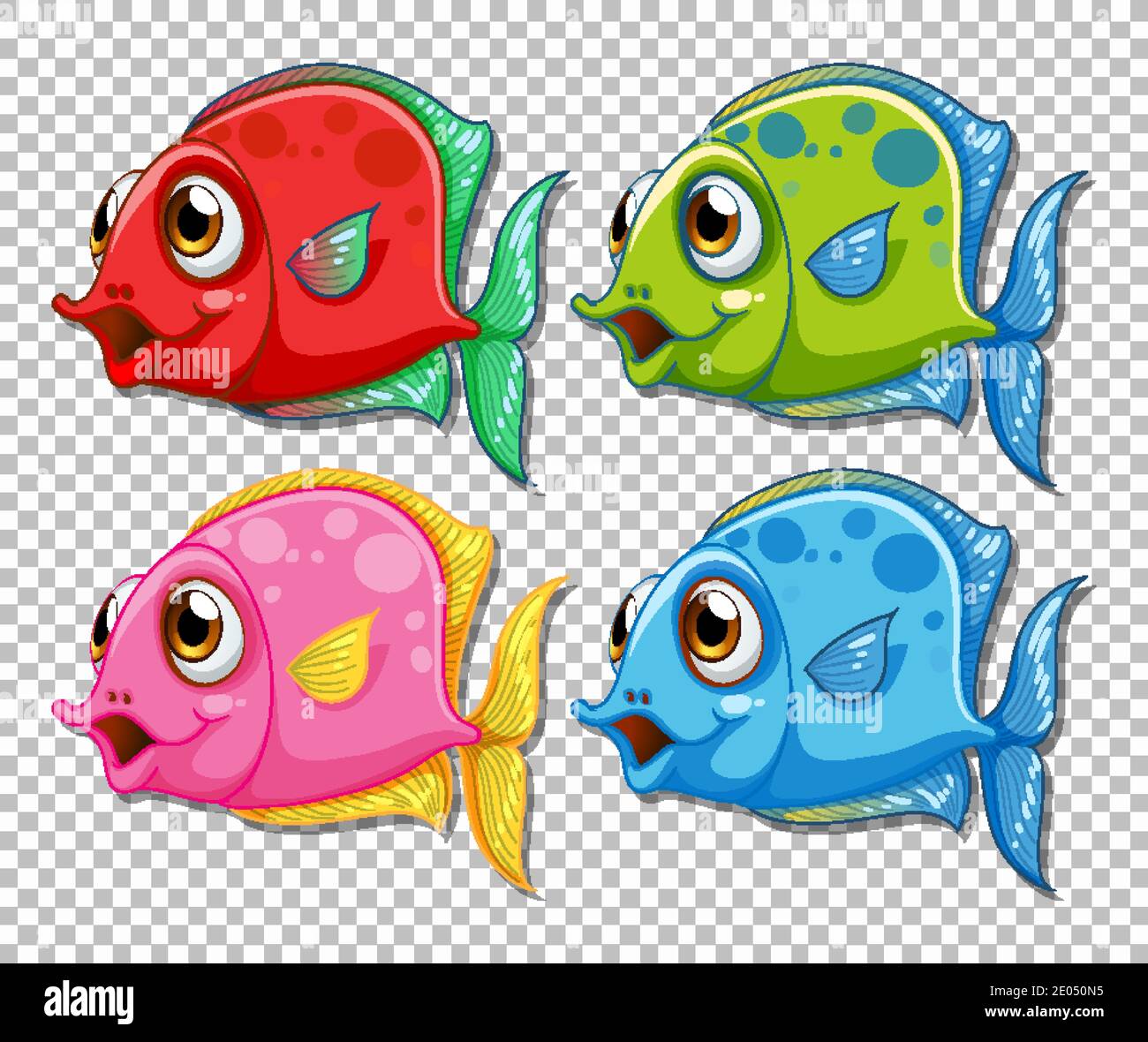 Set of different color exotic fish cartoon character on transparent  background illustration Stock Vector Image & Art - Alamy