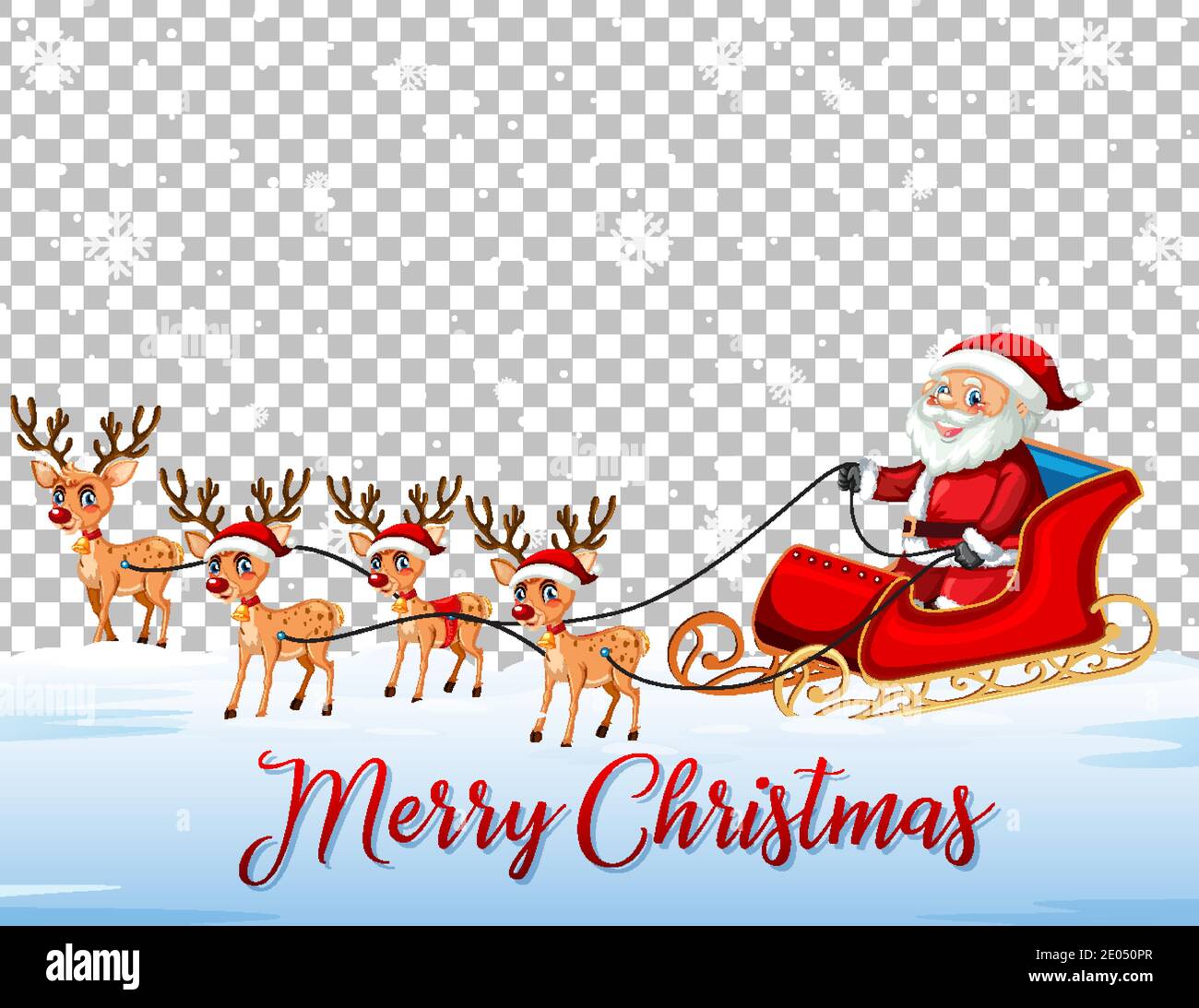 Santa Claus on sleigh with Reindeer and Merry Christmas font on ...