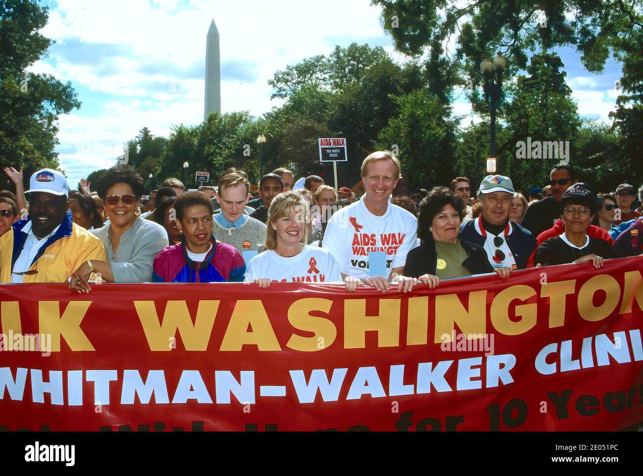Washington DC, USA, October 6, 1996 Tipper Gore wife of Vice President Albert Gore (C) leads the Walk for the Whitman Walker AIDS Clinic. With her are from (L) Congressman Albert Wynn (D-MD) DC Council member Charlene Drew Jarvis, Congresswoman Eleanor Holmes Norton (D-DC) Tipper Gore DC Council members Jack Evans and Carol Schwartz, Linda Crop is behind Holmes Norton. Credit: Mark Reinstein/MediaPunch Stock Photo