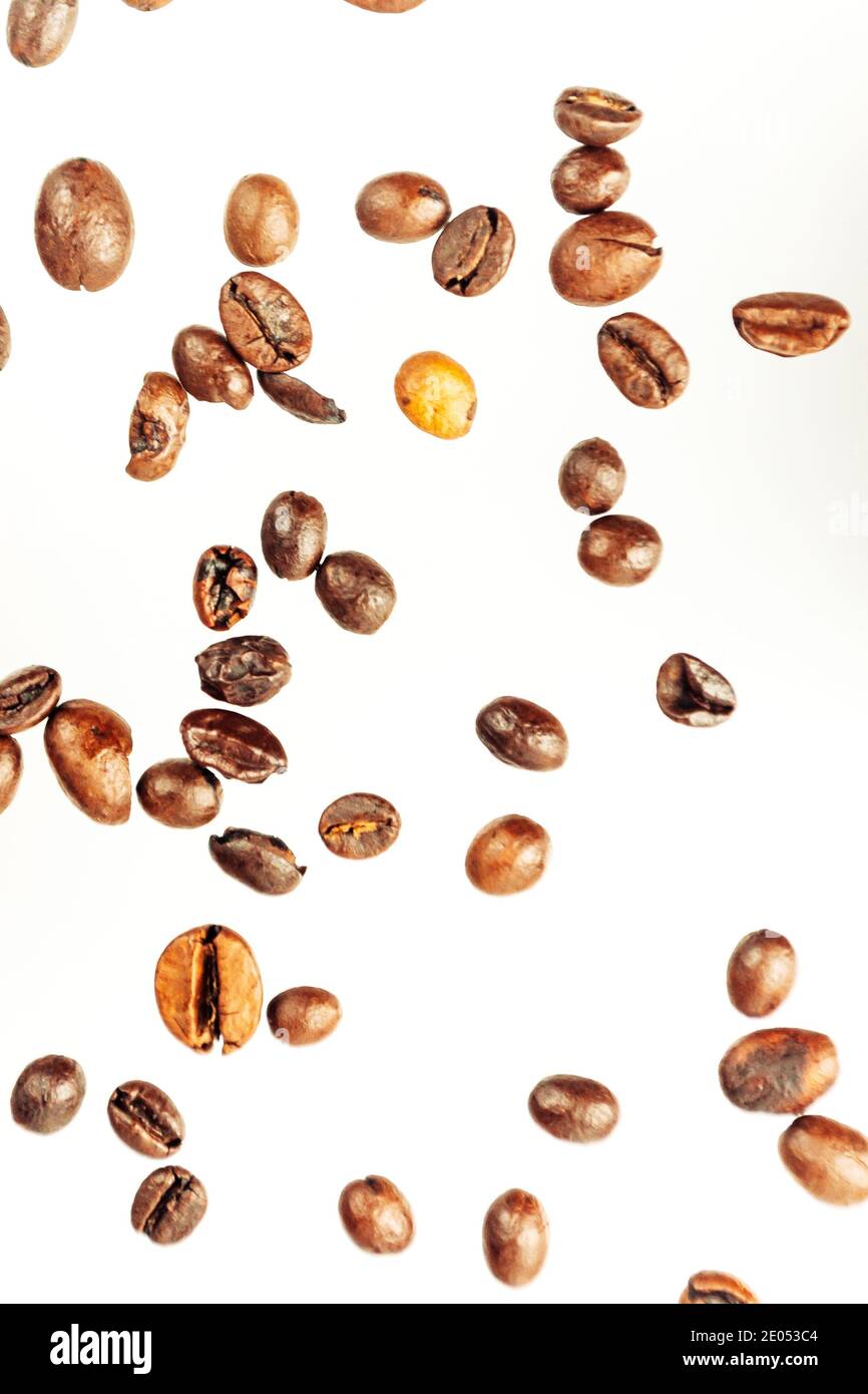 Falling coffee beans isolated on white background, clipping path, full ...