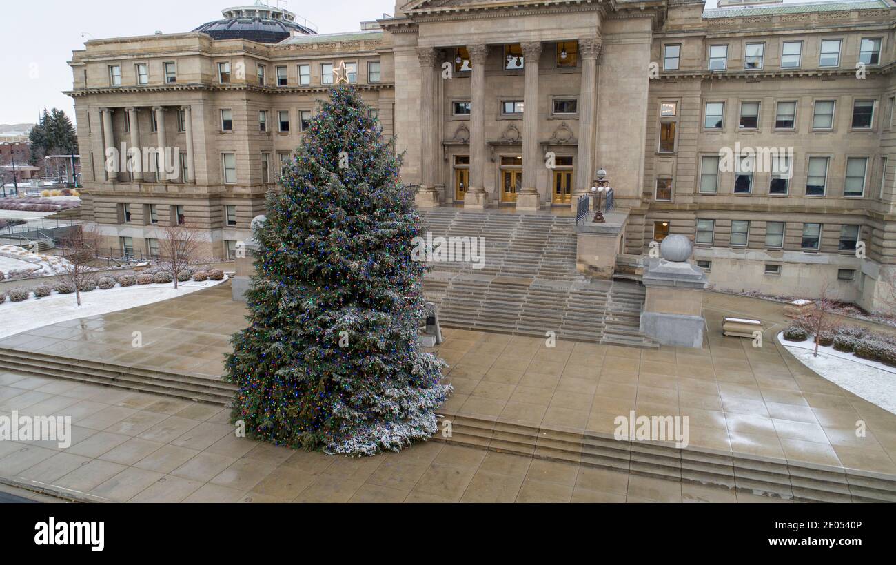 Christmas tree out in front of the boise capital Stock Photo