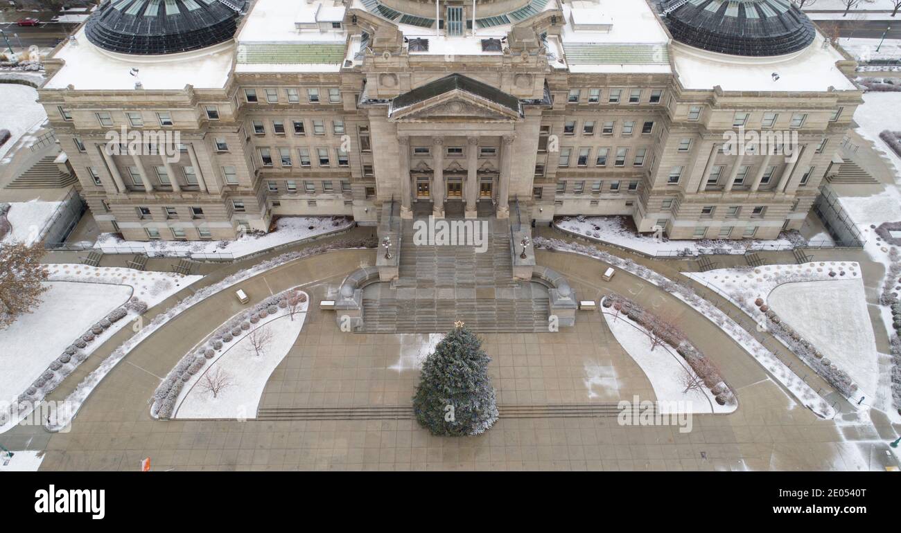 high up view of the boise capital with a christmas tree Stock Photo