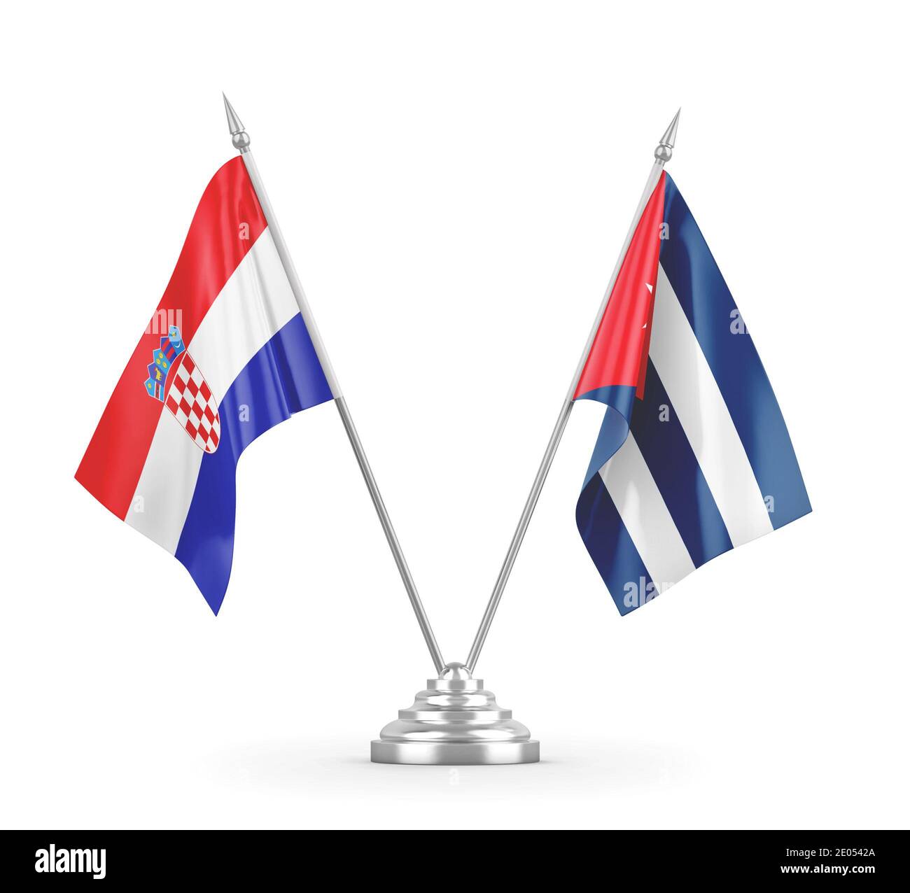 Cuba and Croatia table flags isolated on white 3D rendering Stock Photo