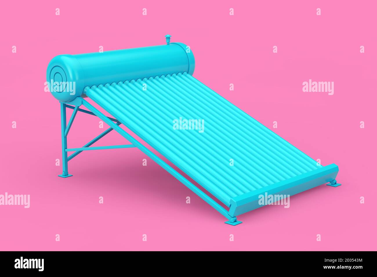 Blue Solar Water Heater Panels in Duotone Style on a pink background. 3d Rendering Stock Photo