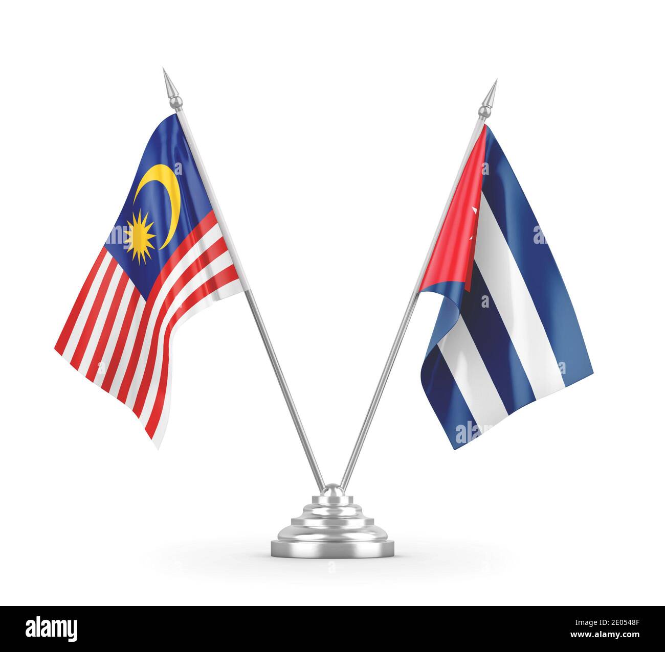 Cuba and Malaysia table flags isolated on white 3D rendering Stock Photo