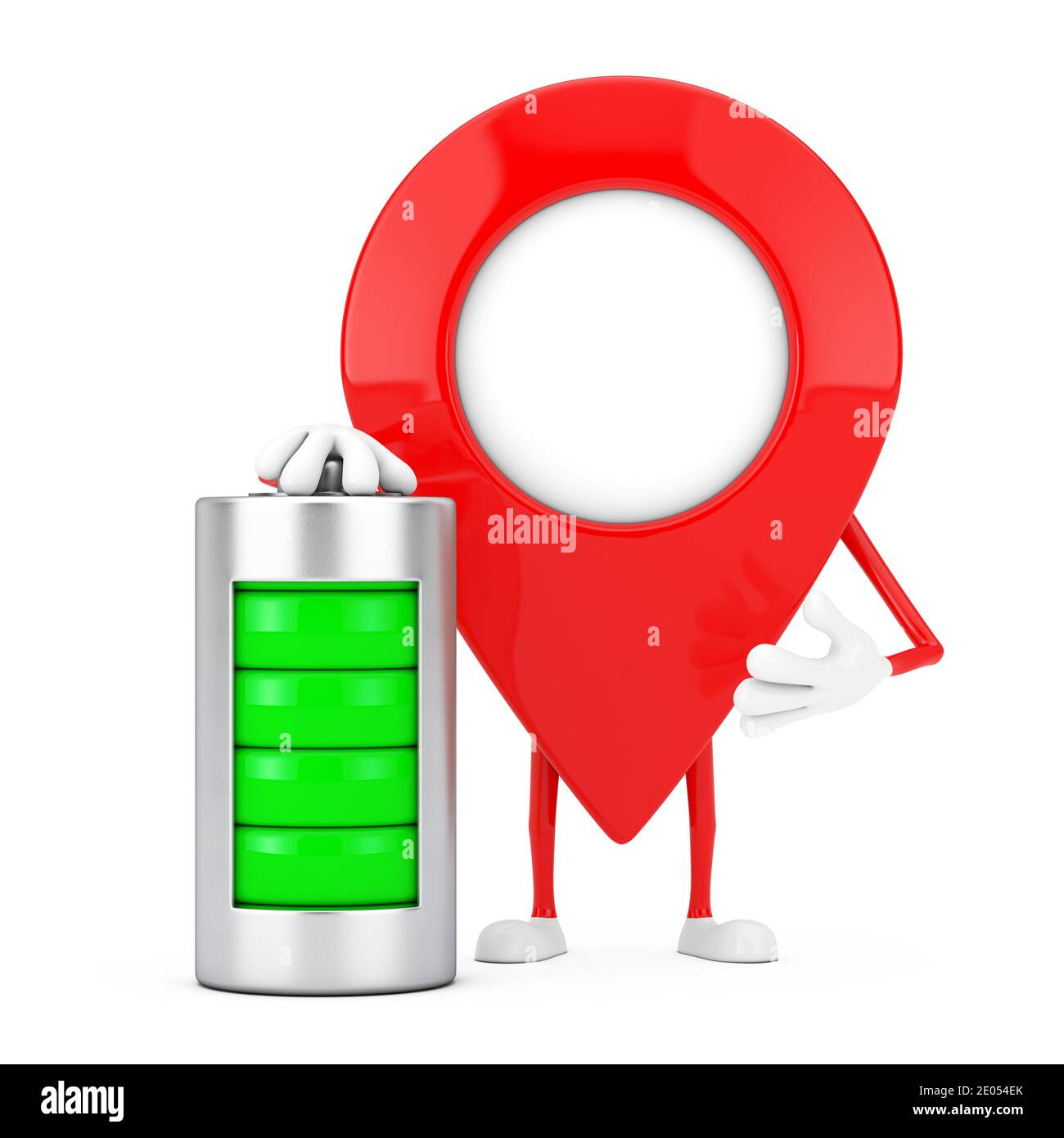 Map Pointer Pin Character Mascot with Abstract Charging Battery on a ...